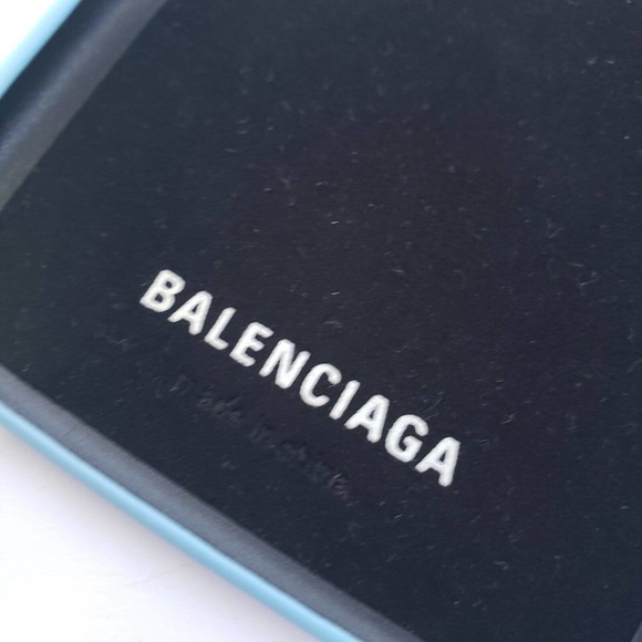 Balenciaga Designer IPhone Phone 6" Case X XS Cover Solid Blue Logo Leather New - Picture 5 of 6